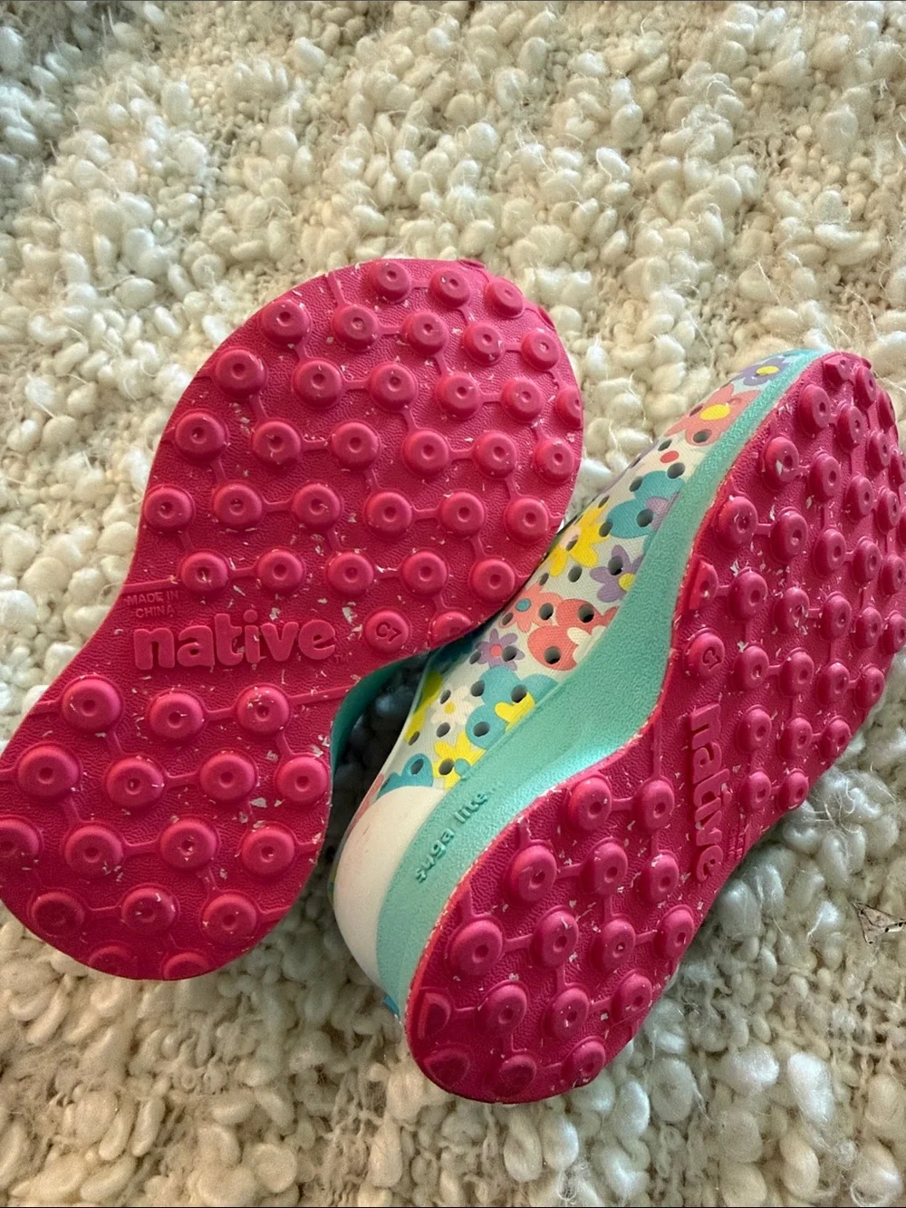 Native Kids Water Shoes White with Multicolor Floral Print